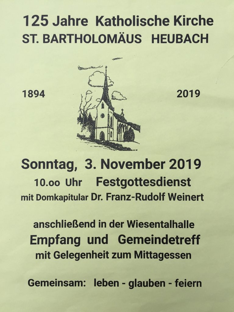 Plakat zum 125-jährigen Jubiläum der katholischen Kirche in Heubach am 3.November 2019 Kirchenjubilaeum