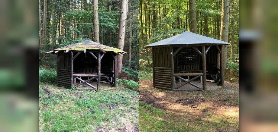 Schutzhütte am Ententeich in Heubach erstrahlt in neuem Glanz - Vergleich vorher<->nachher Vergleich schutzhütte vorher nachher
